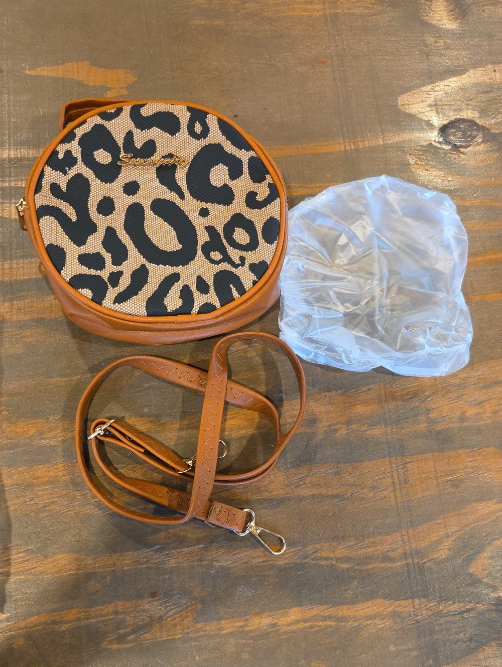 Sunny City Tan & Black Leopard Round Crossbody